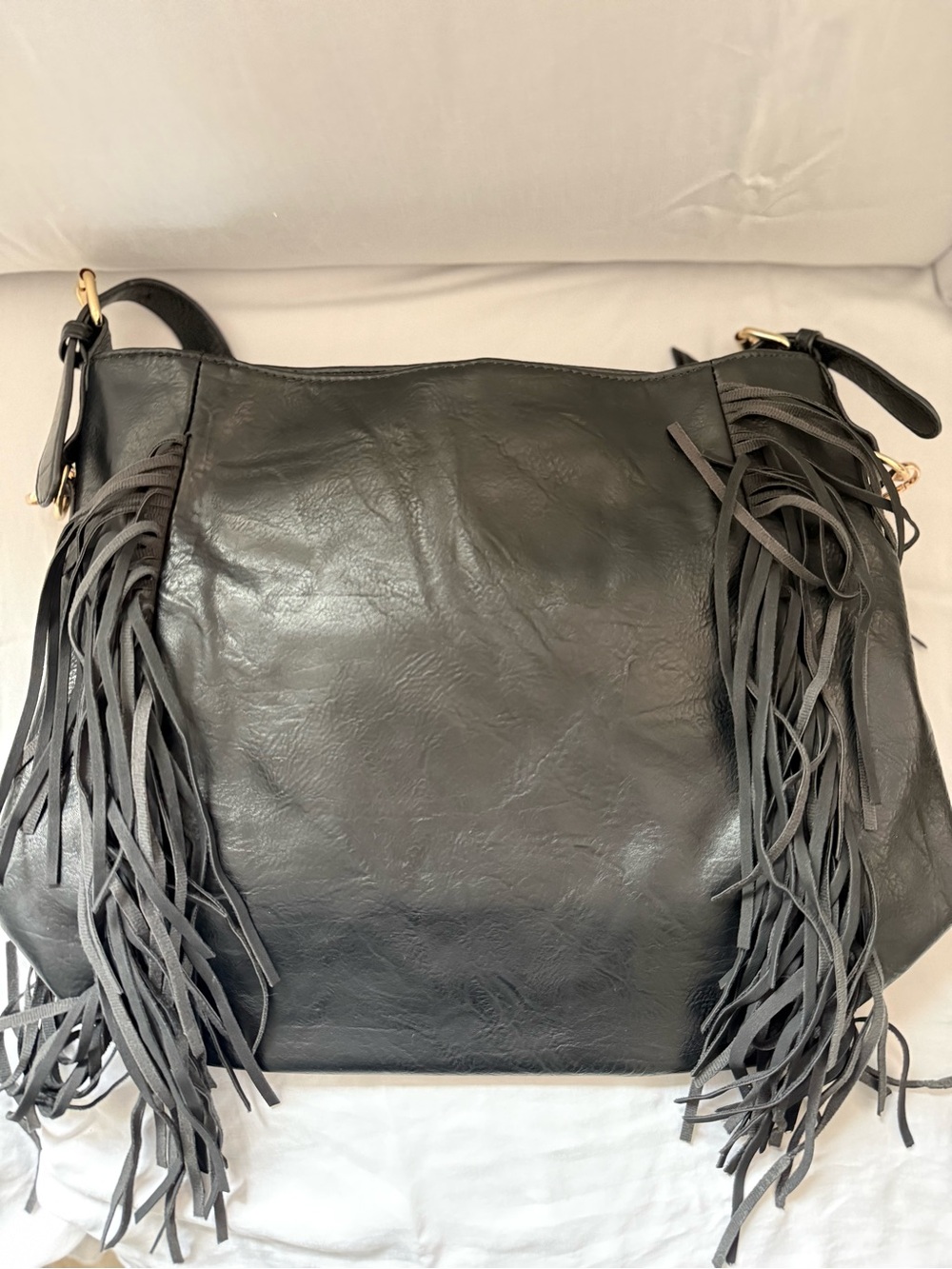 Black Fringe Hobo Shoulder Bag - Women